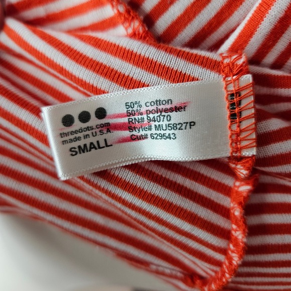 Three Dots Womens Orange White Striped Bell Sleeve Boat Neck Mini Dress Small - Picture 6 of 7
